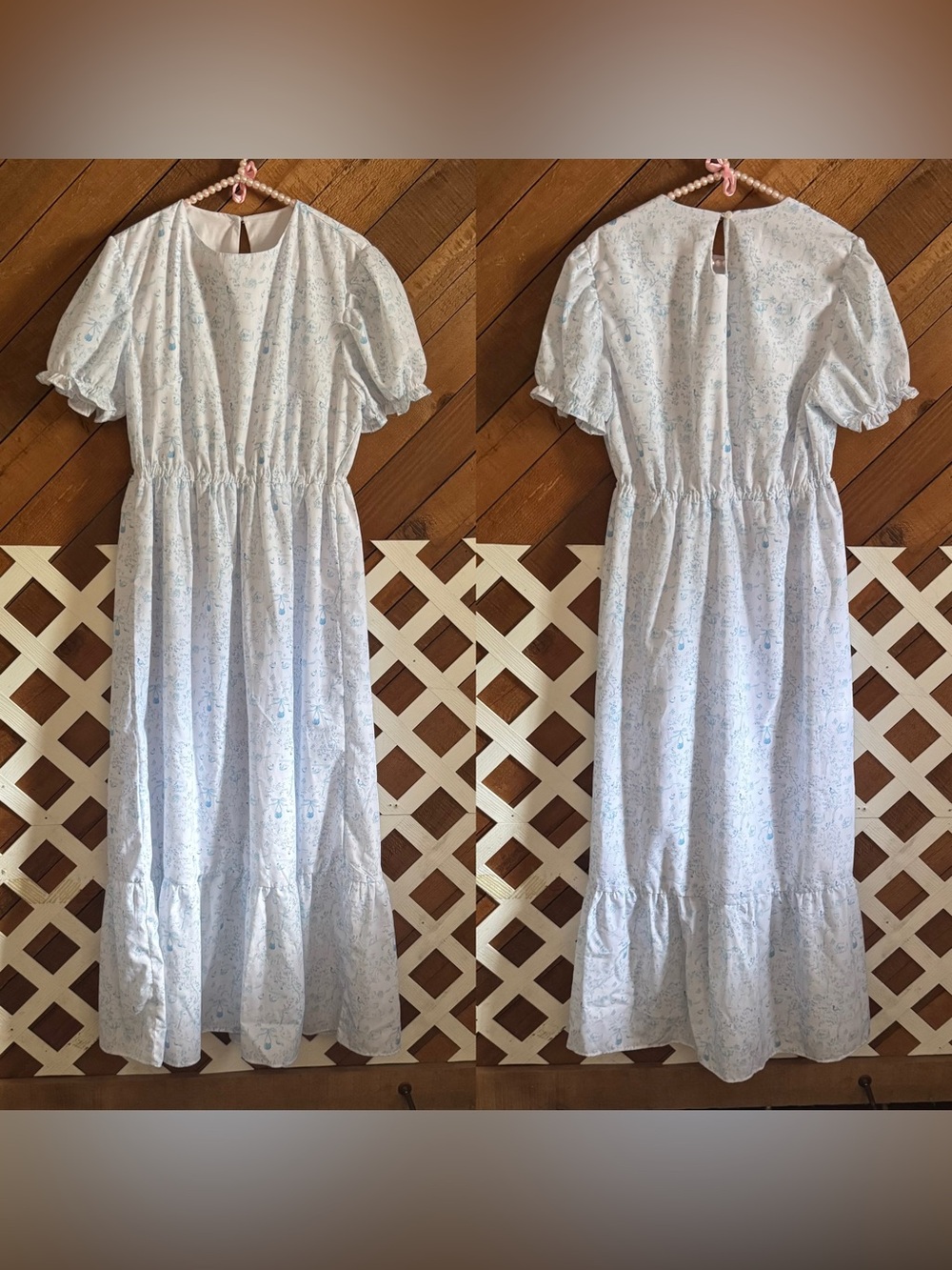 Little Love James Women’s white and blue patterned farm print maxi dress size L